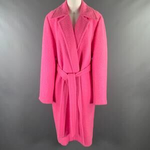 HELMUT LANG Size M Pink Alpaca Wool Textured Belted Coat